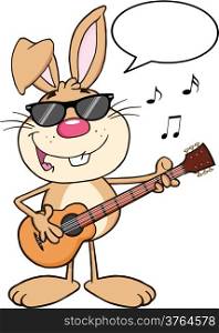 Funny Brown Rabbit With Sunglasses Playing A Guitar And Singing