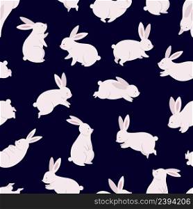 Funny bunny seamless pattern. Rabbits cartoon textile print, cute bunnies wallpaper. Pretty cartoon wild animals characters for kids, vector background. Pattern with white rabbit illustration. Funny bunny seamless pattern. Rabbits cartoon textile print, cute bunnies wallpaper. Pretty cartoon wild animals characters for kids, vector background