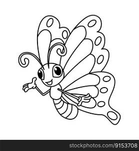 Funny butterfly cartoon characters vector illustration. For kids coloring book.