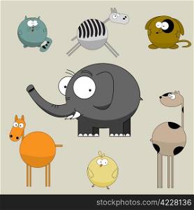 Funny cartoon animals collection, graphic art