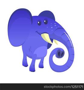 Funny cartoon blue elephant. Vector illustration isolated on white
