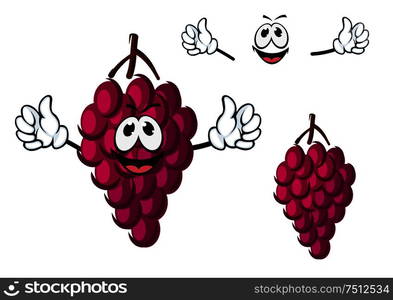 Funny cartoon bunch of juicy purple grape fruit character giving thumbs up, for agriculture or food theme concept. Cartoon purple grape fruit character