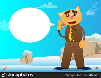 Funny cartoon cat showing ok sign. Vector illustration. Cute orange, yellow haired young kitten.