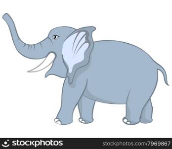 Funny Cartoon Character Elephant With Smile and Raised Trunk Over White Background. Hand Drawn in Front View Elegant Cute Design. Vector illustration.