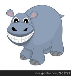 Funny Cartoon Character Hippo With Wide Smile Over White Background. Hand Drawn in Perspective Elegant Cute Design. Tropical and Zoo Fauna. Vector illustration.