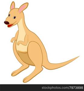 Funny Cartoon Character Kangaroo With Smile and Sitting on a Floor Over White Background. Hand Drawn in Perspective View Elegant Cute Design. Vector illustration.