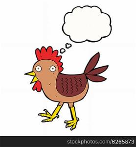 funny cartoon chicken with thought bubble