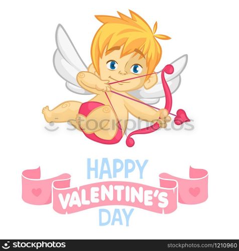 Funny cartoon cupid with bow and arrow. Illustration for Valentine&rsquo;s Day.