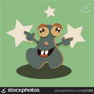 Funny cartoon cute smiling monster character super star vector.