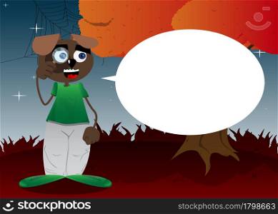 Funny cartoon dog holding a magnifying glass. Vector illustration.