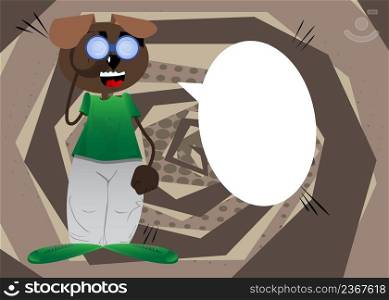 Funny cartoon dog looking through binoculars. Vector illustration.