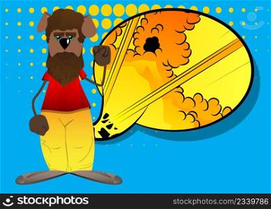 Funny cartoon dog making power to the people fist gesture. Vector illustration.