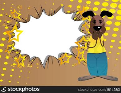 Funny cartoon dog with hands over mouth. Vector illustration.