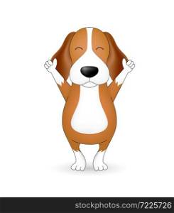 Funny cartoon dogs characters. Beagle Puppy thumb up. Human friends cute animals. Illustration isolated on white background.