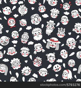 Funny cartoon faces. Seamless pattern. Vector illustration.