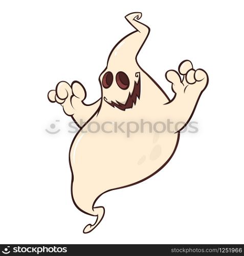 Funny cartoon genie character smiling. Vector illustration of scary ghost