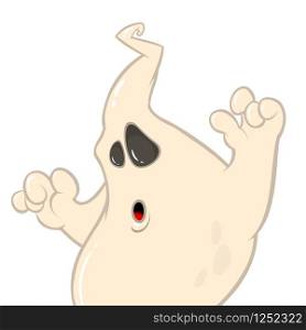 Funny cartoon ghost character smiling. Halloween illustration of scary ghost