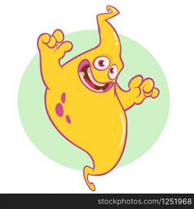 Funny cartoon ghost character smiling. Vector illustration of scary ghost