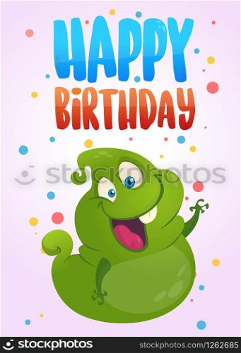 Funny cartoon ghost happy birthday card. Vector illustration. Design poster typography for party