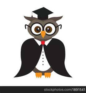 Funny cartoon graduated student owl isolated icon. Vector illustration.