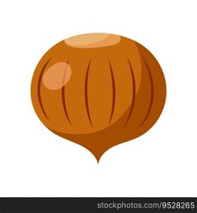 Funny cartoon hazelnut. Cute nut. Vector food illustration isolated on white background.