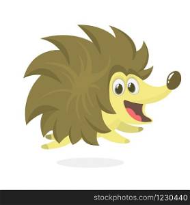 Funny cartoon hedgehog mascot. Isolated on white background. Vector illustration. Design for print, sticker or children book illustration