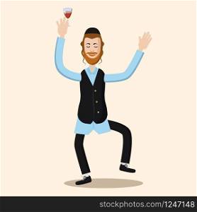 Funny cartoon Jewish man dancing with vine. Vector illustration isolated. Funny cartoon Jewish man dancing with vine. Vector illustration isolated background