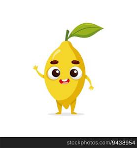 Funny cartoon lemon. Kawaii fruit character. Vector food illustration isolated on white background.