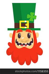 Funny Cartoon Leprechaun face. Head with Red beard. Portrait for St. Patricks Day celebration in Ireland