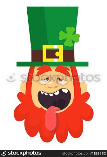 Funny Cartoon Leprechaun. Head with Red beard. Portrait for St. Patricks Day celebration in Ireland
