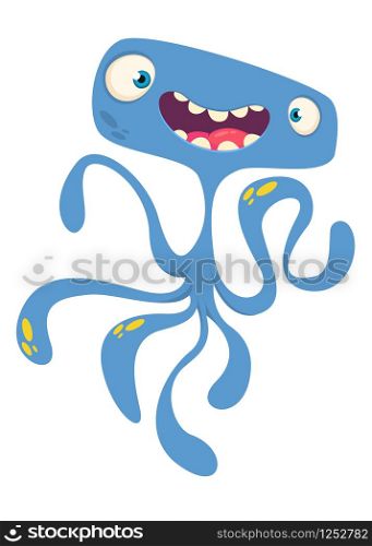 Funny cartoon monster alien with tentacles. Vector Halloween illustration