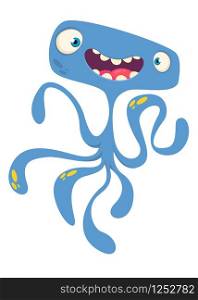 Funny cartoon monster alien with tentacles. Vector Halloween illustration