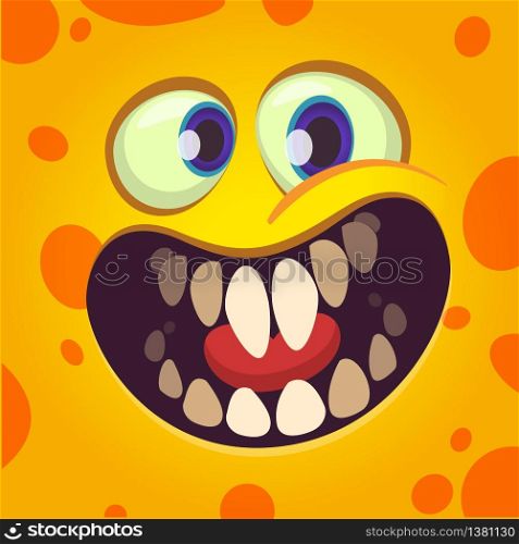 Funny cartoon monster face avatar with a big smile full of teeth