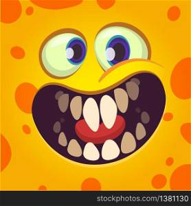 Funny cartoon monster face avatar with a big smile full of teeth