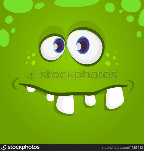 Funny cartoon monster face. Vector Halloween green monster character