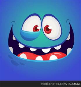 Funny cartoon monster face. Vector Halloween monster square avatar
