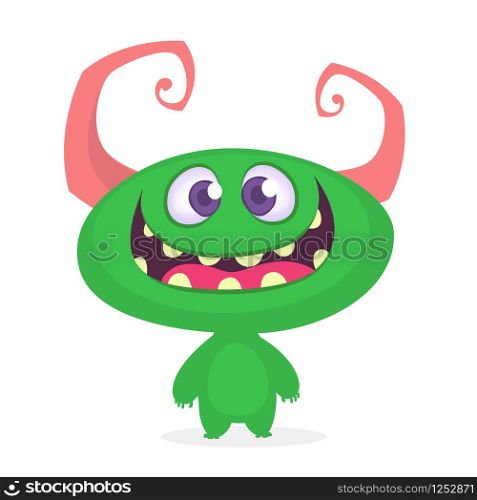 Funny cartoon monster. Vector green horned monster illustration. Halloween design