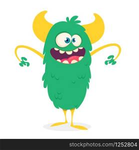 Funny cartoon monster. Vector green monster illustration. Halloween design