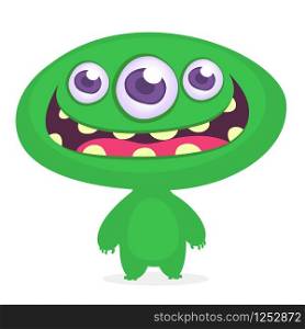 Funny cartoon monster. Vector green monster illustration. Halloween design