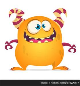 Funny cartoon monster. Vector orange monster troll or goblin illustration. Halloween design