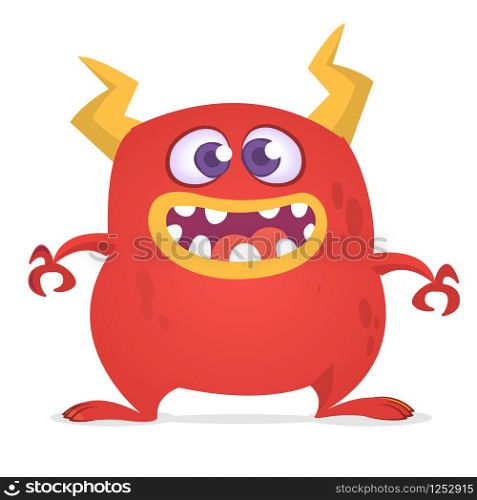 Funny cartoon monster. Vector red monster illustration. Halloween design