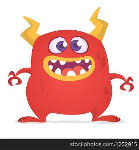 Funny cartoon monster. Vector red monster illustration. Halloween design