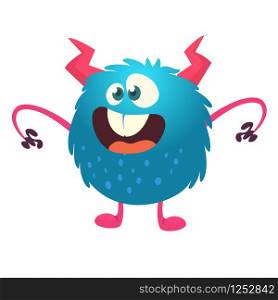 Funny cartoon monster with big mouth. Vector blue monster illustration. Halloween design