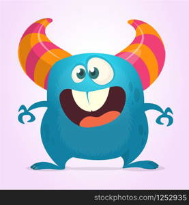 Funny cartoon monster with big mouth. Vector blue monster illustration. Halloween design