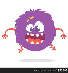 Funny cartoon monster with big mouth. Vector purple monster illustration. Halloween design. Funny cartoon monster character