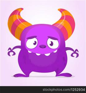 Funny cartoon monster with big mouth. Vector purple monster illustration. Halloween design