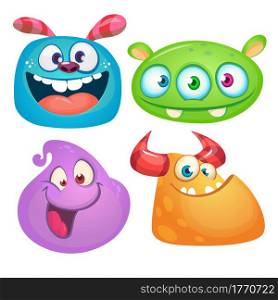 Funny cartoon monsters icons set. Halloween vector illustration