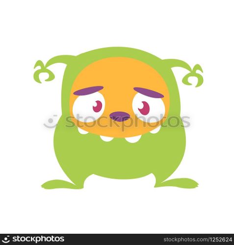 Funny cartoon of scary green monster. Vector illustration for Halloween. Funny cartoon monster character