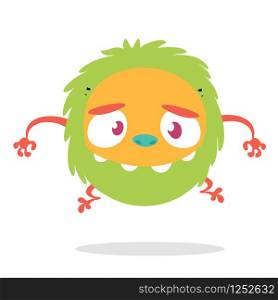 Funny cartoon of scary green monster. Vector illustration for Halloween. Funny cartoon monster character