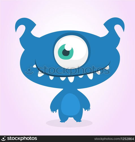 Funny cartoon one- eyed alien. Vector illustration of alien monster charater. Design for print, sticker or cgildren book